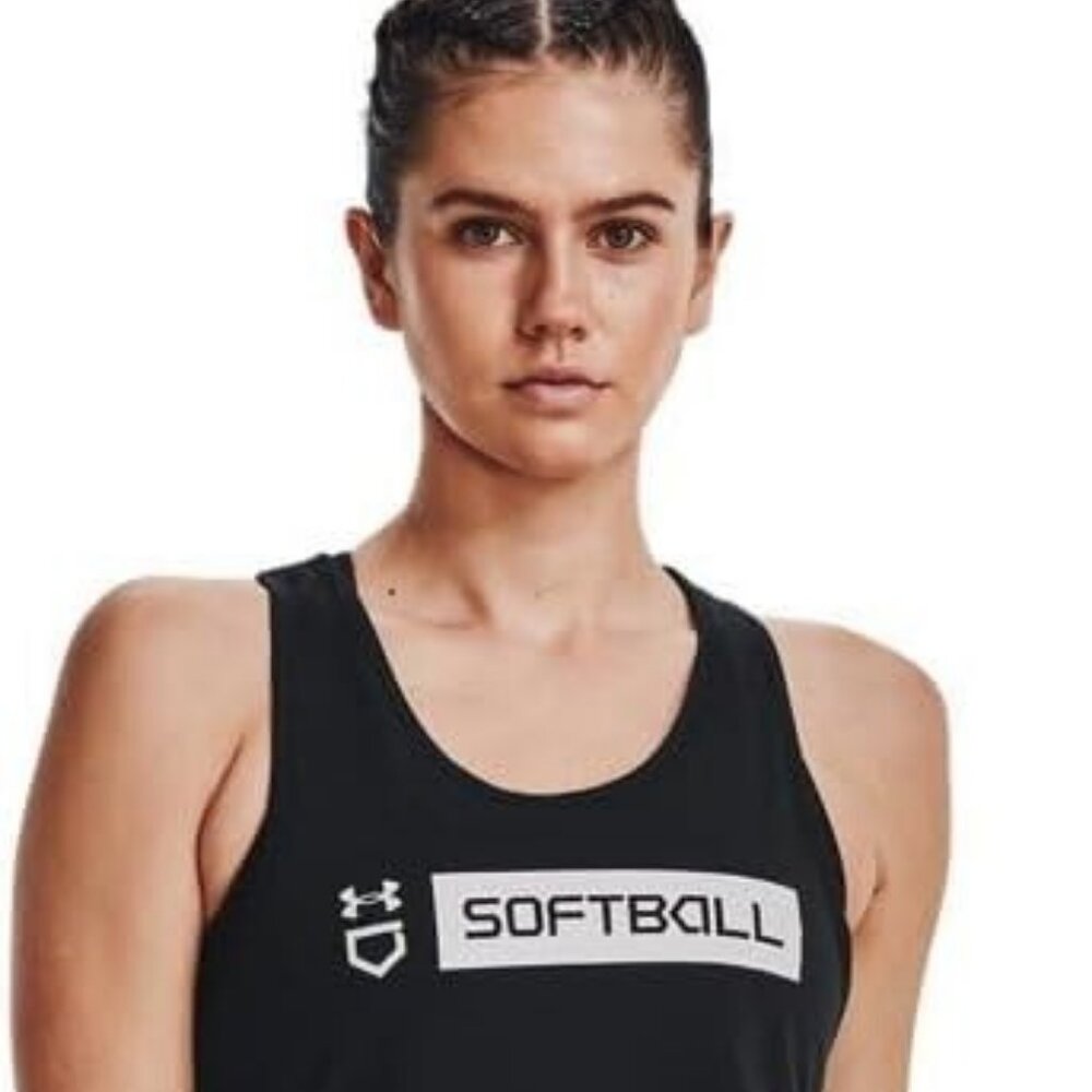 🔥Under Armour Loose Softball Wordmark Bar Womens Tank Top Black Size XL NWT $30